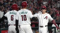 Diamondbacks right fielder Corbin Carroll (7) celebrates