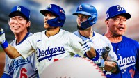 Graphic with Dodgers Tommy Edman, Hyesong Kim, Andy Pages, and Dave Roberts