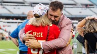 Donna and Jason Kelce before a game between the Jacksonville Jaguars and Kansas City Chiefs.