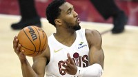 Cleveland Cavaliers guard Donovan Mitchell (45) looks to the basket in the fourth quarter against the Miami Heat at Rocket Arena.