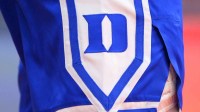 Detailed view of the Duke Blue Devils logo on a uniform prior to the game against the Syracuse Orange at the JMA Wireless Dome.