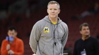 Michigan Wolverines head coach Dusty May looks on during a practice session ahead of the Midwest regional of the men's 2026 NCAA Tournament at United Center.