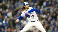 Toronto Blue Jays pitcher Dylan Cease (84) pitches to the Athletics during the first inning at Rogers Centre.