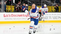 Edmonton Oilers defenseman Darnell Nurse (25) warms up before a game against the Vegas Golden Knights at T-Mobile Arena.