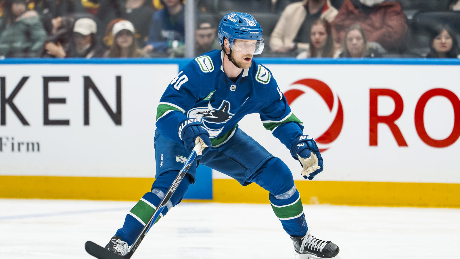 Vancouver Canucks forward Elias Pettersson (40) skates against the Carolina Hurricanes in the third period at Rogers Arena.