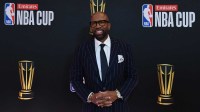Kenny Smith arrives on the red carpet before the Emirates NBA Cup semifinal game at T-Mobile Arena.