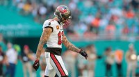 Tampa Bay Buccaneers wide receiver Mike Evans (13) walks on the field during the fourth quarter against the Miami Dolphins at Hard Rock Stadium.