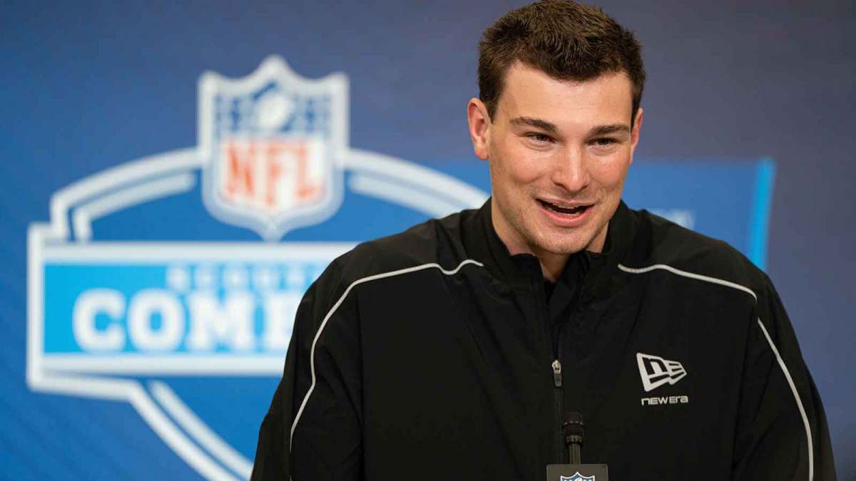 Indiana quarterback Fernando Mendoza (QB11) speaks to members of the media during the NFL Combine at the Indiana Convention Center. Mandatory Credit: Jacob Musselman-Imagn Images