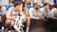 The Florida bench watch the final seconds of the second half of the NCAA March Madness second round at Benchmark international Arena in Tampa, FL on Friday, March 20, 2026. Florida lost 73-72
