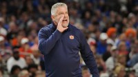 Auburn Tigers head coach Bruce Pearl calls out to his players against the Florida Gators in the semifinals of the men's Final Four of the 2025 NCAA Tournament at the Alamodome.