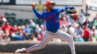 New York Mets starting pitcher Freddy Peralta (51) delivers a pitch against the St. Louis Cardinals during the first inning at Roger Dean Chevrolet Stadium.
