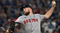 Boston Red Sox starting pitcher Garrett Crochet (35) delivers a pitch against the Toronto Blue Jays in the fourth inning at Rogers Centre.