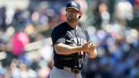 New York Yankees pitcher Gerrit Cole against the Chicago Cubs during spring training at Sloan Park.