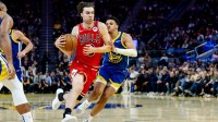 Chicago Bulls guard Josh Giddey (3) drives during overtime against the Golden State Warriors at Chase Center.
