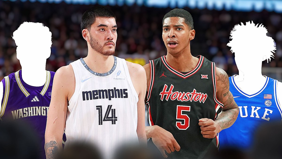 Zach Edey (Grizzlies), Chris Cenac (Houston), silhouettes of Hannes Steinbach (Washington) and Patrick Ngongba (Duke)