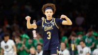 Notre Dame Fighting Irish guard Hannah Hidalgo (3) reacts during the second half against the Vanderbilt Commodores at Dickies Arena.
