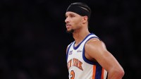 New York Knicks guard Josh Hart (3) looks on during the first half against the Washington Wizards at Madison Square Garden.