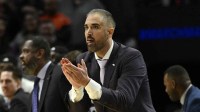 High Point Panthers head coach Flynn Clayman reacts during the second half of a first round game of the men's 2026 NCAA Tournament against the Wisconsin Badgers at Moda Center.