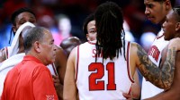 Houston head men's coach Kelvin Sampson talks to the team in the huddle during a second-round game in the NCAA men's basketball tournament.