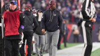 Houston Texans head coach DeMeco Ryans looks on in the second quarter against the New England Patriots in an AFC Divisional Round game at Gillette Stadium.