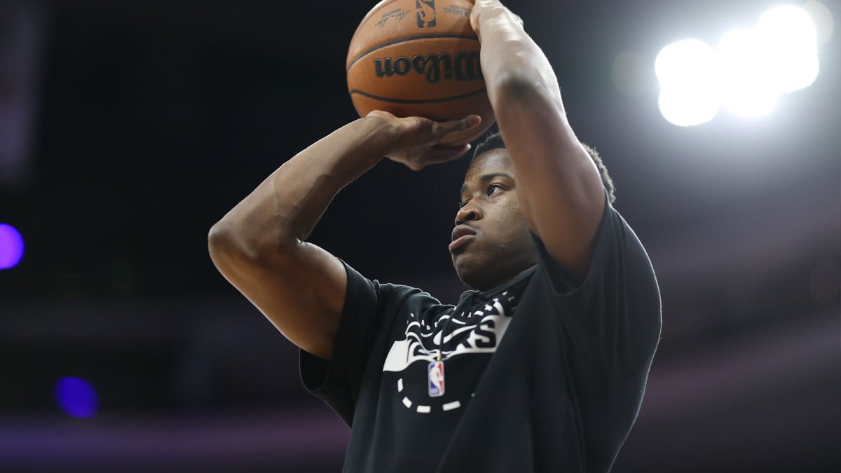 Philadelphia 76ers guard Vj Edgecombe before action against the San Antonio Spurs at Xfinity Mobile Arena.