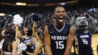 Nevada's D.J. Fenner celebrates after defeating Morehead State during their College Basketball Invitational tournament championship game at Lawlor Events Center in Reno on April 1, 2016.