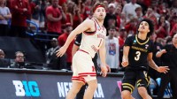 Nebraska's Sam Hoiberg (1) and Vanderbilt's Tyler Tanner (3) watch the final shot during a second-round game in the NCAA men's basketball tournament between Nebraska Cornhuskers and Vanderbilt Commodores at Paycom Center in Oklahoma City, Saturday March 21, 2026.