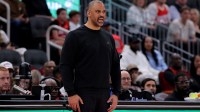 Houston Rockets head coach Ime Udoka on the sideline against the New Orleans Pelicans during the first quarter at Toyota Center.