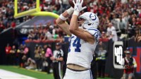 Indianapolis Colts wide receiver Alec Pierce (14) catches a touchdown pass against the Houston Texans during the first half at NRG Stadium.