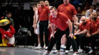 Iowa State Cyclones coach TJ Otzelberger watches game play during the first half against the Arizona State Sun Devils at T-Mobile Center.