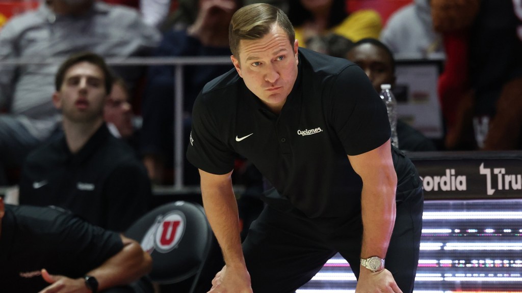 Iowa State Cyclones head coach T.J. Otzelberger looks on during the game against the Utah Utes during the second half at Jon M. Huntsman Center.