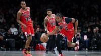 Chicago Bulls guard Jaden Ivey (31) dribbles up court against the Brooklyn Nets during the first quarter at Barclays Center.