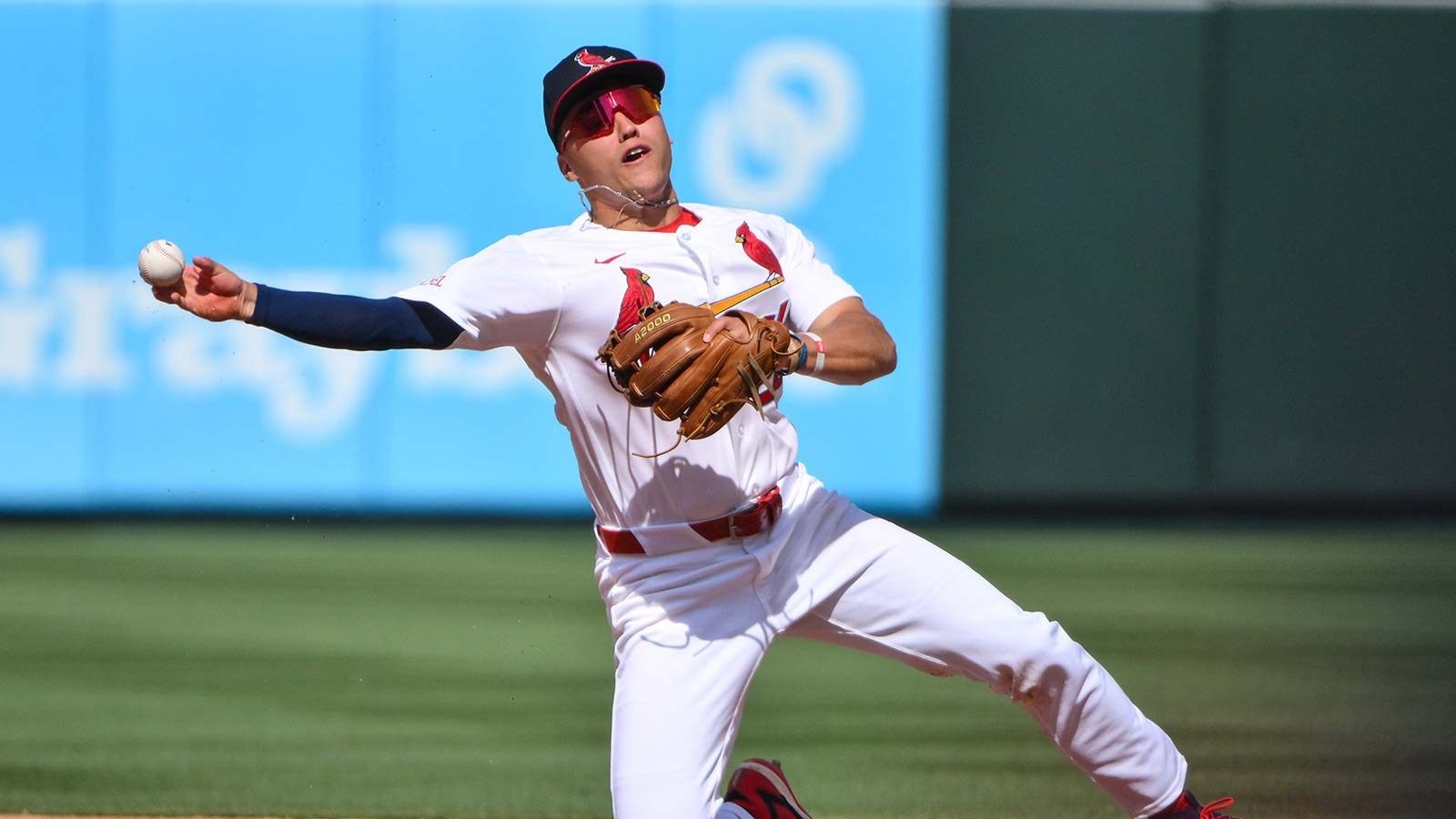 St. Louis Cardinals second baseman JJ Wetherholt (26) throws out Tampa Bay Rays left fielder Chandler Simpson (not pictured) during the seventh inning at Busch Stadium