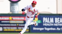 St. Louis Cardinals designated hitter JJ Wetherholt (77) rounds the bases after hitting a home run against the New York Mets during the fourth inning at Roger Dean Chevrolet Stadium