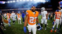 Denver Broncos running back J.K. Dobbins (27) after the game against the Las Vegas Raiders at Empower Field at Mile High