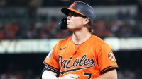 Baltimore Orioles second baseman Jackson Holliday (7) looks on during the first inning against the New York Yankees at Oriole Park at Camden Yards.