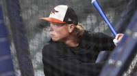 Baltimore Orioles second baseman Jackson Holliday (7) takes batting practice before the game against the Houston Astros at Daikin Park.