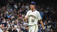 Milwaukee Brewers starting pitcher Jacob Misiorowski (32) reacts after retiring the side in the fourth inning against the Chicago White Sox at American Family Field. Misiorowski picked up the win.