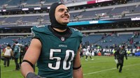 Philadelphia Eagles linebacker Jaelan Phillips (50) walks off the field after win against the Las Vegas Raiders at Lincoln Financial Field.