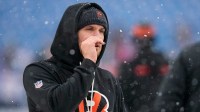 Cincinnati Bengals quarterback Jake Browning (6) walks the field during warmups before the first quarter of the NFL Week 14 game between the Buffalo Bills and the Cincinnati Bengals at Highmark Stadium in Orchard Park, N.Y., on Sunday, Dec. 7, 2025.