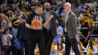 UConn Huskies head coach Dan Hurley argues with an official before being ejected during the second half against the Marquette Golden Eagles at Fiserv Forum.