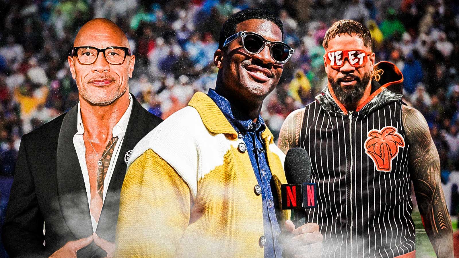 Jameis Winston does perfect impression of The Rock to Jey Uso during MLB Opening Night