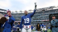 New York Giants quarterback Jameis Winston (19) waves to fans after the game against the Dallas Cowboys at MetLife Stadium.