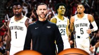 James Borrego, Zion Williamson, Trey Murphy III, Dejounte Murray, Pelicans logo