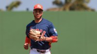 Houston Astros shortstop Jeremy Pena (3) returns to the dugout against the St. Louis Cardinals during the first inning at CACTI Park of the Palm Beaches