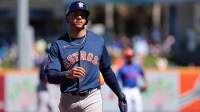 Houston Astros shortstop Jeremy Pena (3) looks on against the New York Mets during the first inning at Clover Park.