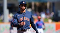 Houston Astros shortstop Jeremy Pena (3) looks on against the New York Mets during the first inning at Clover Park