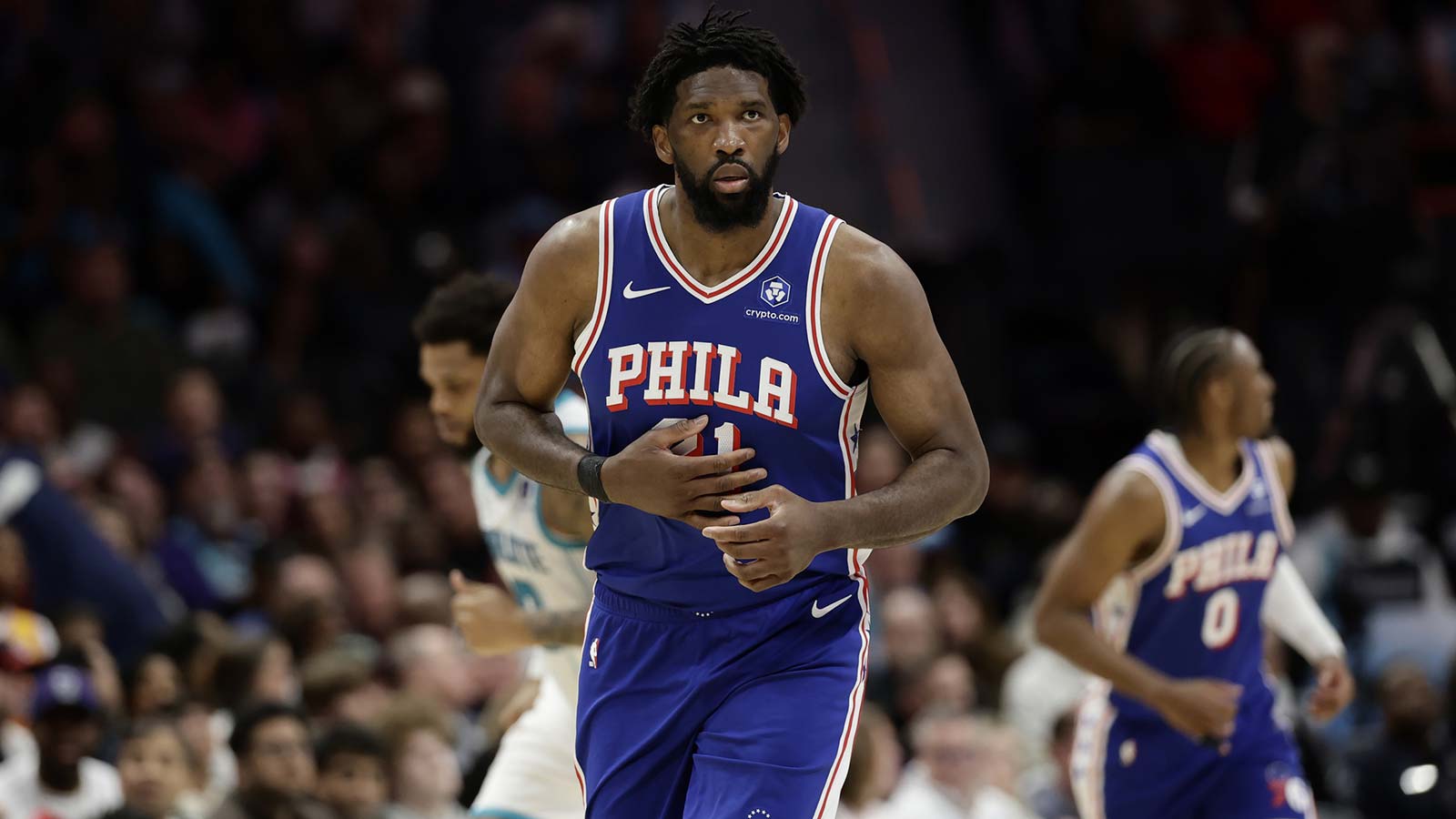 76ers’ Joel Embiid blocks Brandon Miller 3-pointer into the stands
