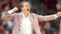 Arkansas Razorbacks head coach John Calipari during the second half against the Texas Longhorns at Bud Walton Arena. Arkansas won 105-85.