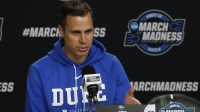 Duke Blue Devils head coach Jon Scheyer speaks with the media during a press conference ahead of the east regional of the men's 2026 NCAA Tournament at Capital One Arena.